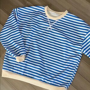 Amazon Blue and Cream Striped Crew Neck Sweater